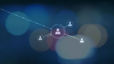 Siyah arkaplandaki simgelerle bağlantı ağının animasyonu. küresel bağlantılar, dijital arayüz, teknoloji ve ağ konsepti dijital olarak oluşturulmuş video.