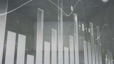 Gri arkaplan istatistiklerinin animasyonu. küresel bağlantılar, dijital arayüz, teknoloji ve ağ konsepti dijital olarak oluşturulmuş video.