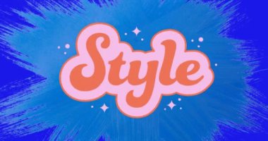 Mavi arkaplanda stil metninin canlandırması. moda ve aksesuarlar arka plan desen konsepti dijital animasyon.