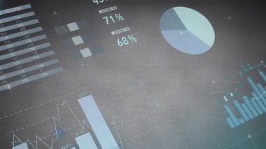 Veri işleme animasyonu ve karanlık arka plan istatistikleri. küresel bağlantılar, dijital arayüz, teknoloji ve ağ konsepti dijital olarak oluşturulmuş video.