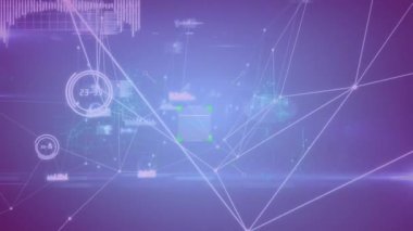 Mor üzerine hareket eden bağlantılar ve veri işleme ağının kapsamı animasyonu. küresel iletişim ve veri paylaşım kavramı, dijital olarak oluşturulmuş video.