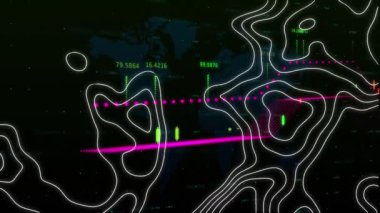 Finansal veri işleme üzerine beyaz çizgilerin animasyonu. küresel finansmanlar, iş dünyası, dijital arayüz, teknoloji ve ağ konsepti dijital olarak oluşturulmuş video.