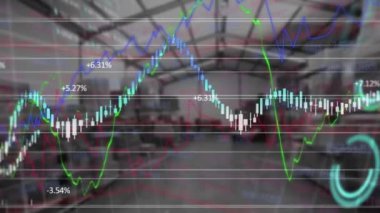 Depodaki finansal veri işleme animasyonu. küresel gönderim, iş, dijital arayüz, teknoloji ve ağ konsepti dijital olarak oluşturulmuş video.