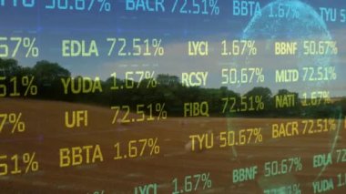 Tarım alanında finansal veri işleme animasyonu. küresel tarım, işletme, dijital arayüz, teknoloji ve ağ konsepti dijital olarak oluşturulmuş video.