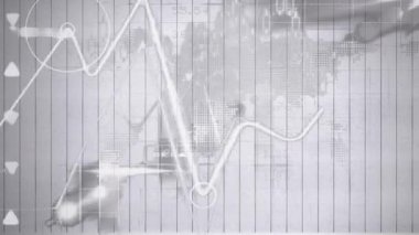 Veri işleme animasyonu ve açık gri arkaplan istatistikleri. küresel bağlantılar, dijital arayüz, teknoloji ve ağ konsepti dijital olarak oluşturulmuş video.