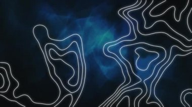 Siyah arkaplanda mavi dalgaların üzerindeki çizgi haritalarının animasyonu. küresel bağlantılar, dijital arayüz, teknoloji ve ağ konsepti dijital olarak oluşturulmuş video.