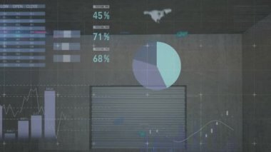 Siyah arkaplan istatistiklerinin animasyonu. küresel bağlantılar, dijital arayüz, teknoloji ve ağ konsepti dijital olarak oluşturulmuş video.