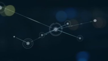 Siyah arkaplandaki bulanık ışıklarla bağlantı ağının animasyonu. küresel bağlantılar, dijital arayüz, teknoloji ve ağ konsepti dijital olarak oluşturulmuş video.