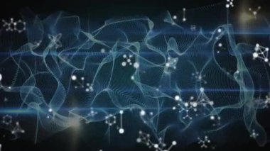 Mavi çizgiler üzerindeki bağlantı ağlarının animasyonu. dijital arayüz, teknoloji ve ağ konsepti dijital olarak oluşturulmuş video.