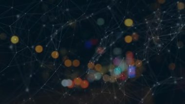 Şehir manzarası üzerindeki bağlantı ağının animasyonu. küresel bağlantılar, dijital arayüz, teknoloji ve ağ konsepti dijital olarak oluşturulmuş video.