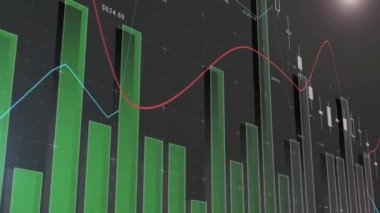 İstatistik ve finansal veri işleme animasyonu. küresel finansmanlar, iş dünyası, dijital arayüz, teknoloji ve ağ konsepti dijital olarak oluşturulmuş video.