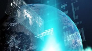 Veri işleme ve dünya üzerindeki istatistiklerin animasyonu. küresel bağlantılar, iş dünyası, dijital arayüz, teknoloji ve ağ konsepti dijital olarak oluşturulmuş video.