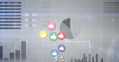 İstatistikler yerine simgelerin canlandırılması. küresel sosyal medya, bağlantılar, dijital arayüz, teknoloji ve ağ konsepti dijital olarak oluşturulmuş video.