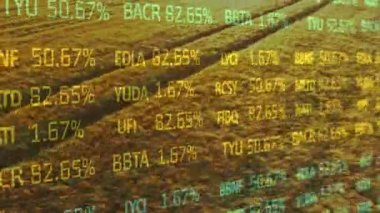 Tarım alanında finansal veri işleme animasyonu. küresel tarım, işletme, dijital arayüz, teknoloji ve ağ konsepti dijital olarak oluşturulmuş video.