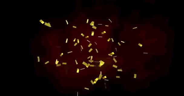 Animasi Emas Confetti Mengambang Atas Latar Belakang Merah Dan Hitam — Stok Video