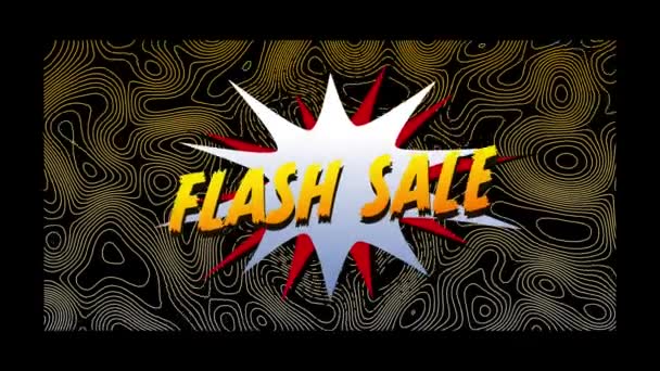 Animacja Tekstu Flash Sale Eksplozji Nad Liniami Konturu Czarnym Tle — Wideo stockowe