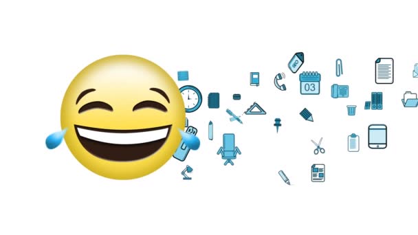 Animación Carcajadas Equipo Oficina Emoji Iconos Sobre Fondo Blanco — Vídeo de stock