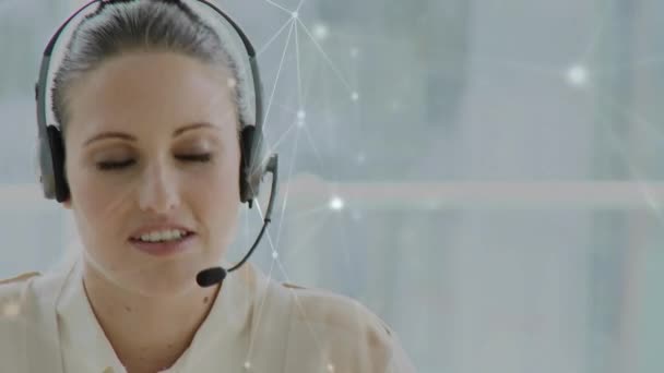 Animation Network Connections Business Woman Using Phone Headsets Global Connections — Stock Video