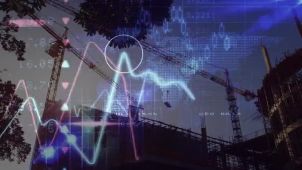 Animation Der Finanzdatenverarbeitung Über Die Baustelle Globale Entwicklung Business Digitale — Stockvideo