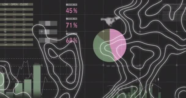 Анімація Карти Рядків Статистиці Глобальні Соціальні Мережі Єднання Цифровий Інтерфейс — стокове відео
