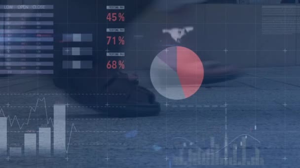 Animation Von Statistiken Über Spazierende Menschen Globale Verbindungen Business Digitale — Stockvideo