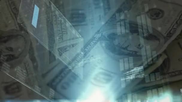 Animace Zpracování Dat Přes Americké Dolarové Bankovky Globální Obchod Finance — Stock video