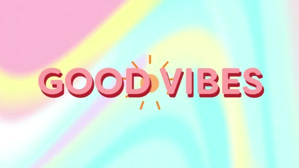 Animatie Van Tekst Goede Vibes Roze Wervelende Pastel Roze Geel — Stockvideo