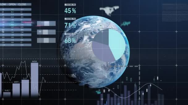 Animación Del Procesamiento Datos Estadísticas Todo Mundo Conexiones Globales Negocios — Vídeos de Stock