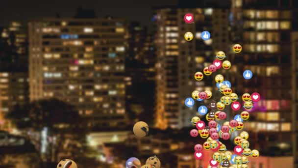 Animazione Emoji Multipli Paesaggio Urbano Connessioni Globali Interfaccia Digitale Concetto — Video Stock