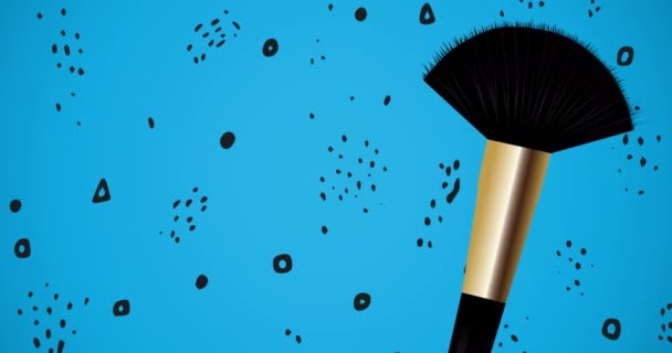 Animación Maquillaje Pincel Sobre Fondo Azul Moda Belleza Accesorios Fondo — Vídeos de Stock