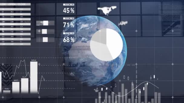 Animación Globo Procesamiento Estadísticas Almacén Envío Global Negocio Interfaz Digital — Vídeos de Stock