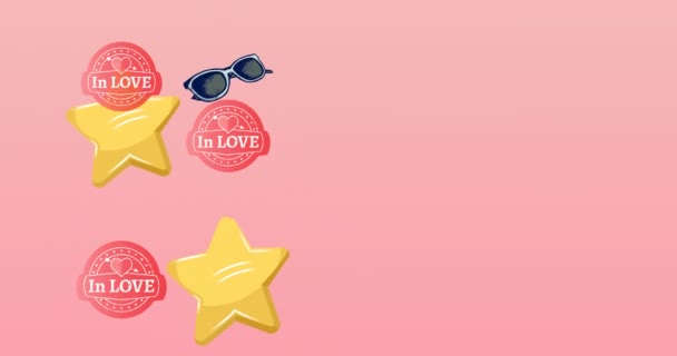 Animación Amor Gafas Sol Texto Estrellas Repetidas Sobre Fondo Rosa — Vídeo de stock