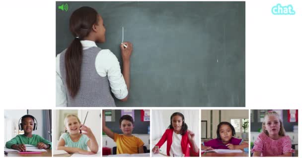 Animación Pantallas Videollamadas Pizarra Diversos Maestros Niños Que Tienen Clases — Vídeos de Stock