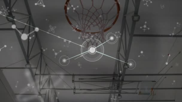 Animace Sítě Připojení Přes Basketbalistu Globální Sportovní Digitální Rozhraní Technologie — Stock video