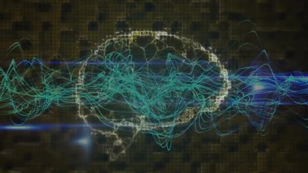 Κινούμενα Σχέδια Μπλε Γραμμών Πάνω Από Τον Ανθρώπινο Εγκέφαλο Σκούρο — Αρχείο Βίντεο