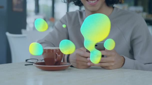 Animation Glowing Blob Man Using Smartphone Global Communication Technology Social — Stock Video