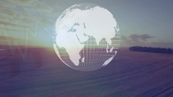Animación Globo Girando Sobre Campo Agrícola Agricultura Global Negocios Interfaz — Vídeo de stock