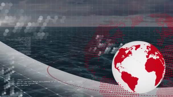 Animación Del Procesamiento Datos Red Conexiones Sobre Mar Conexión Global — Vídeo de stock