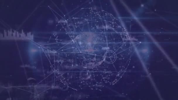 統計紫の背景に接続のネットワークのアニメーション 世界規模の接続 ビジネス デジタルインターフェース テクノロジー ネットワーキングの概念デジタルで生成されたビデオ — ストック動画