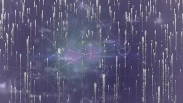 Animation Réseau Connexions Sentiers Lumineux Sur Fond Violet Communication Globale — Video