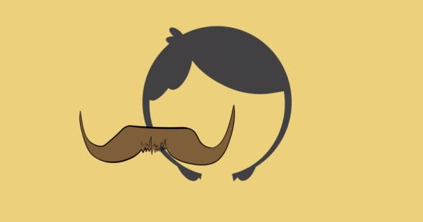 Animation Wig Different Moustache Yellow Background Fashion Beauty Accessories Background — Stock Video