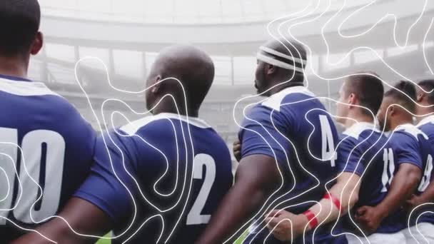 Animation Von Verbindungsnetzen Über Rugbyspieler Globaler Sport Technologie Digitale Schnittstelle — Stockvideo