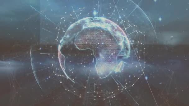 Animation du globe avec connexions sur chariot. achats en ligne mondiaux, affaires, interface numérique, technologie et concept de réseau vidéo générée numériquement.