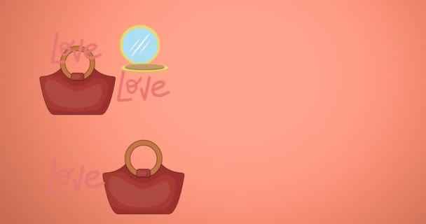 Animación Amor Bolso Texto Espejo Repetido Sobre Fondo Naranja Moda — Vídeo de stock