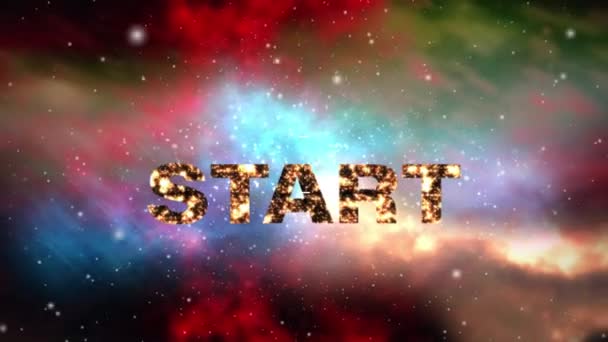 Comienza Animación Relucientes Textos Dorados Sobre Estrellas Colorido Cielo Atardecer — Vídeos de Stock