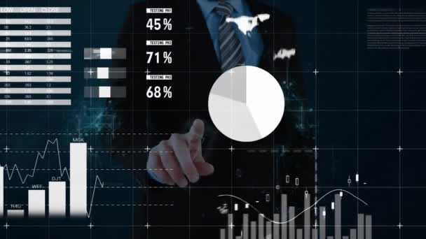 Animação Processamento Dados Estatísticas Tela Sobre Cadeado Segurança Line Negócio — Vídeo de Stock