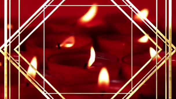 Animación Del Patrón Línea Oro Sobre Velas Rojas Encendidas Celebración — Vídeo de stock