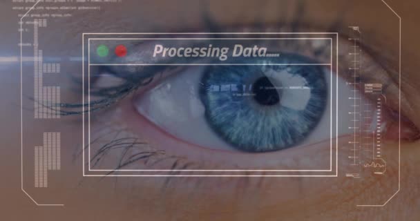 Animation Traitement Des Données Écran Dessus Œil Femme Communication Globale — Video