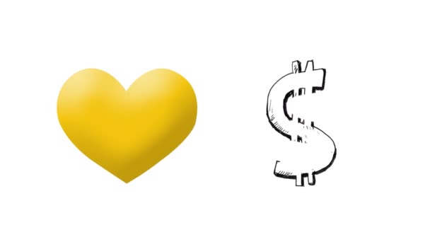 Animación Corazón Dólares Emoji Iconos Medios Sociales Sobre Fondo Blanco — Vídeo de stock