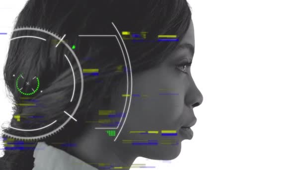 Animación Del Escaneo Del Alcance Procesamiento Datos Sobre Mujer Negocios — Vídeo de stock